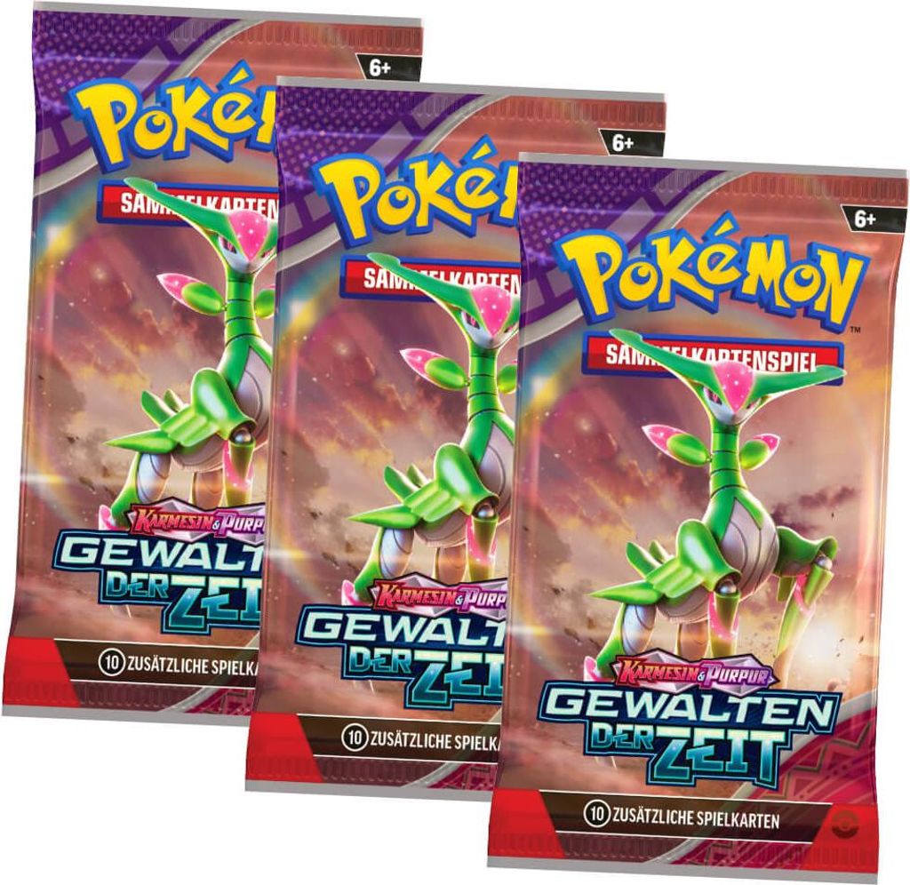 Pokemon Karten Karmesin & Purpur - Gewalten der Zeit Trading Cards - 3 Booster