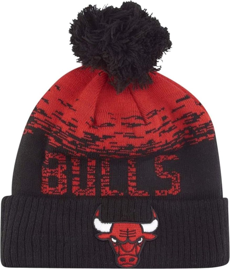 New Era Uni Mütze Bommelmütze Chicago Bulls, Schwarz Rot