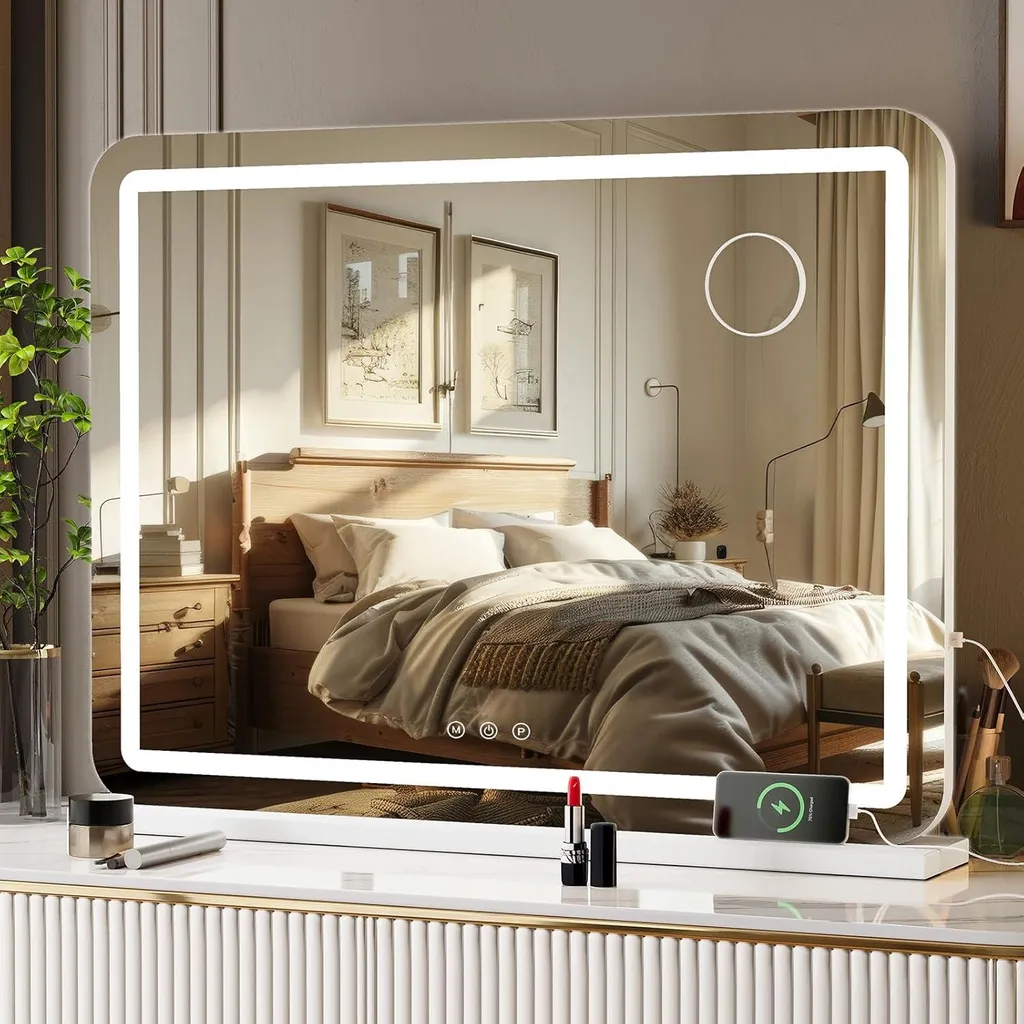 Miroir de coiffeuse LED 80x62 cm idéal pour maquillage de précision