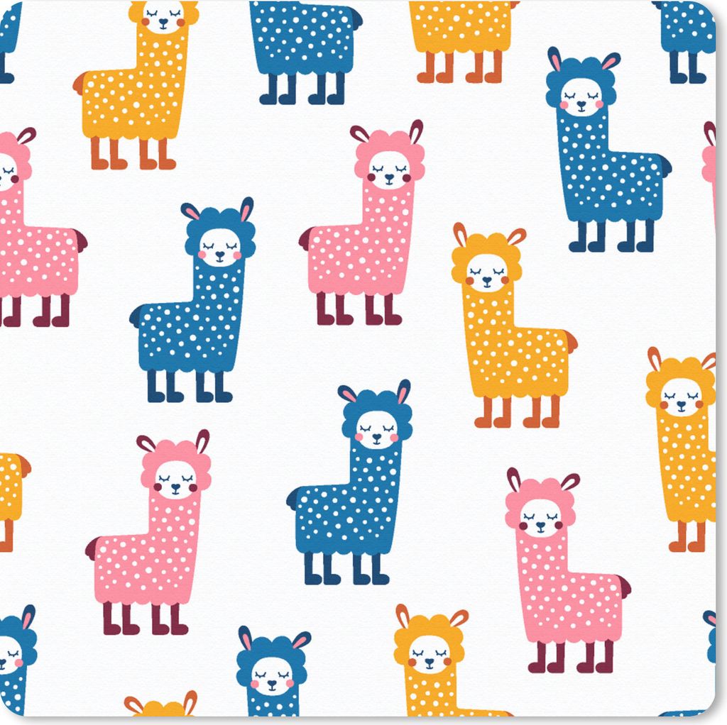 MuchoWow Mauspad Mousepad Lama - Tiere - Muster - Rosa - Blau 20x20 cm - Mousepads - Maus Mat - Pad - Mausunterlage - Desk Mat - Bureauartikeln