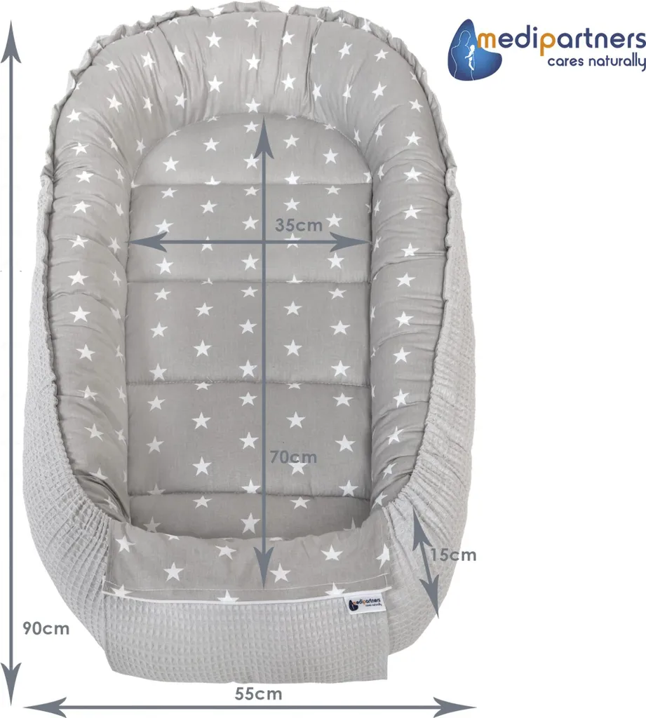 Lit de voyage bébé 100x60cm en coton gaufré gris et imprimé étoiles