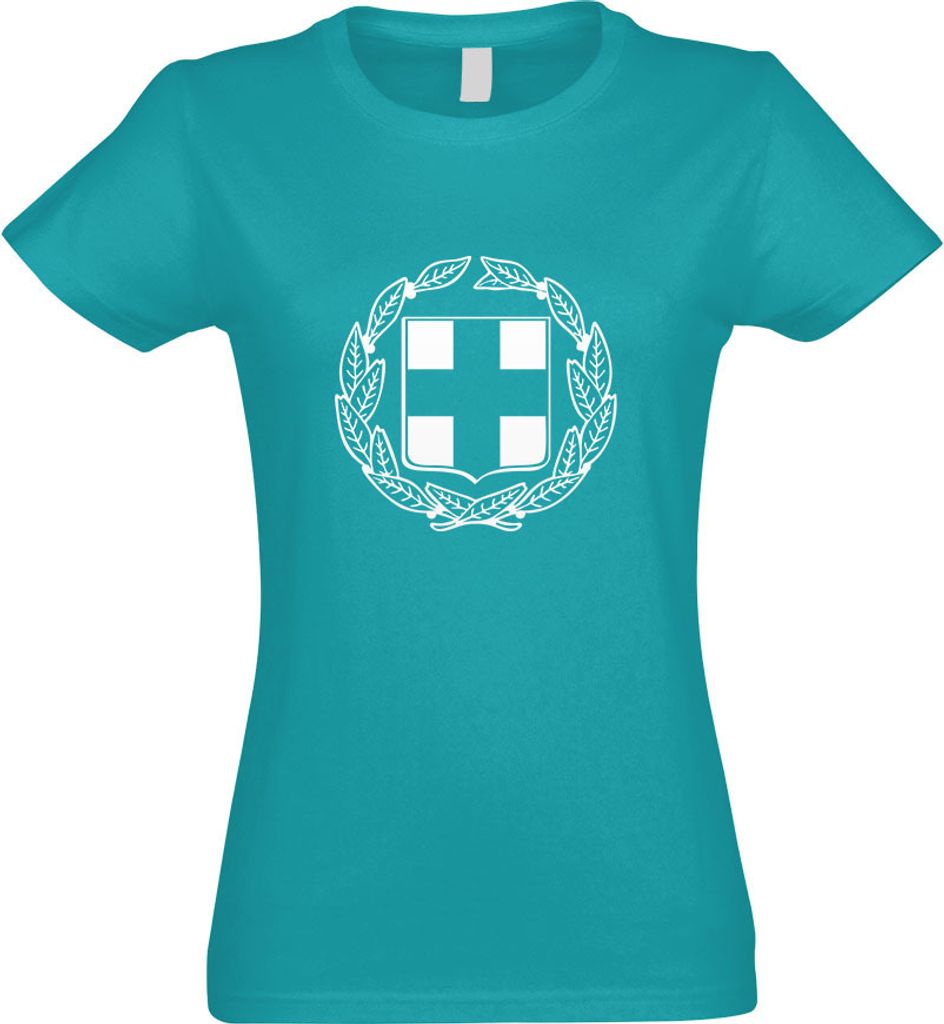 Kiwistar - T-Shirt tailliert - Damen - türkis - Griechenland Wappen - mit Motiv Bedruckt - Funshirt Design - Sport - Freizeit - Damen - S