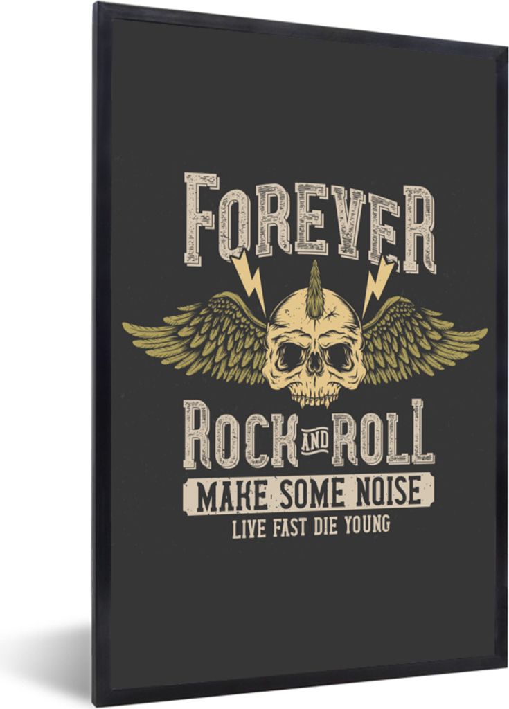 MuchoWow MuchoWow Gerahmtes Poster Vintage - Sprichwörter - Zitate - 'Für immer Rock'n'Roll machen Lärm leben schnell sterben jung'. 60x90 c...