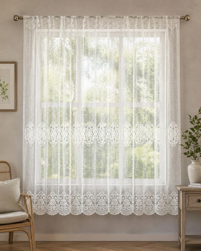 Voilage Jacquard au mètre Blanc 180 cm, sans repassage, Image du produit 