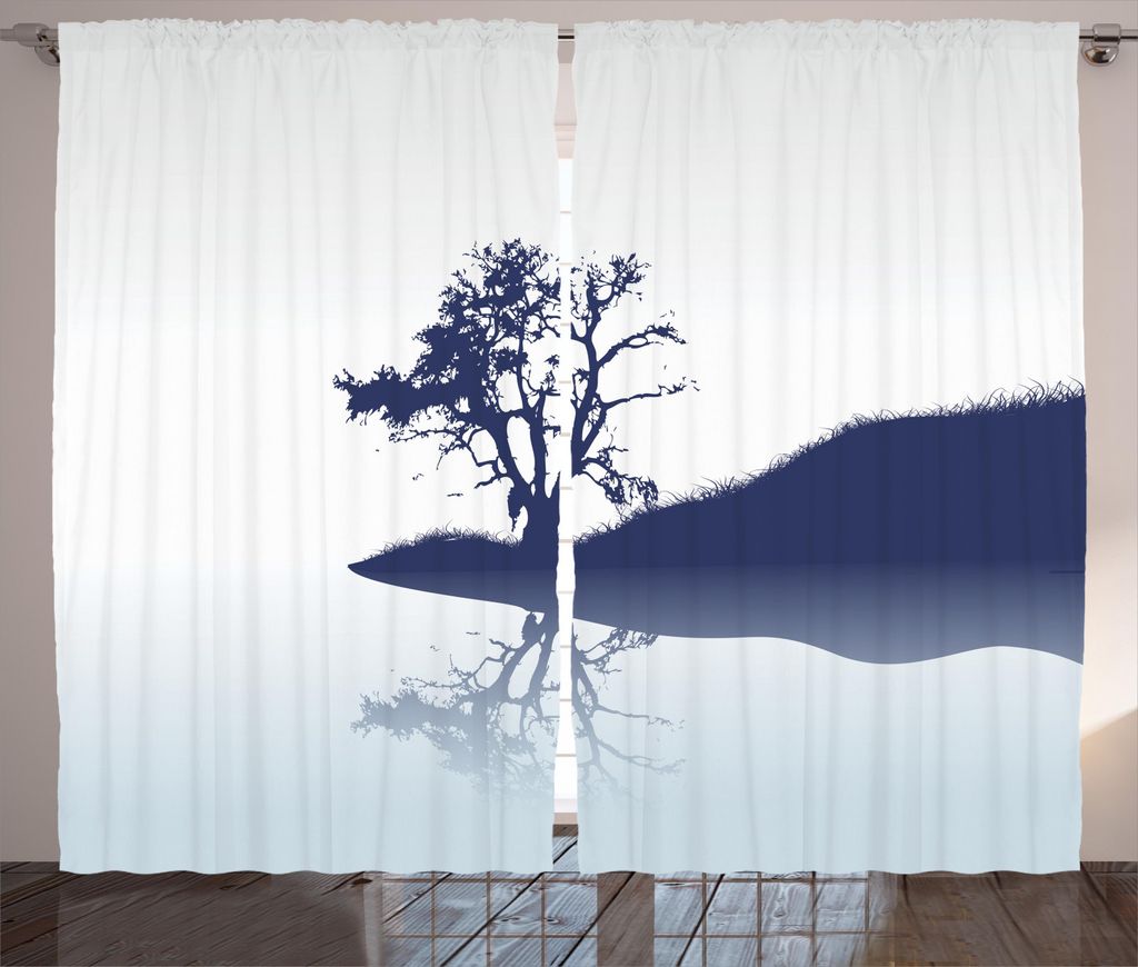 ABAKUHAUS Melancholie Rustikaler Gardine, Einsamer Baum am See, Schlafzimmer Kräuselband Vorhang mit Schlaufen und Haken, 280 x 245 cm, Indigo Bab...