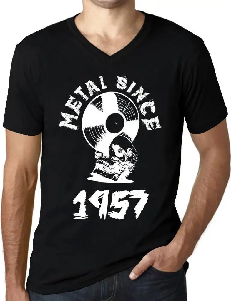 Herren Grafik T-Shirt V-Ausschnitt Metall seit 1957 – Metal Since 1957 – Geschenk 67. Geburtstag Jahrestag 67 Jahre Jubiläum 67 Jährige Mann ...