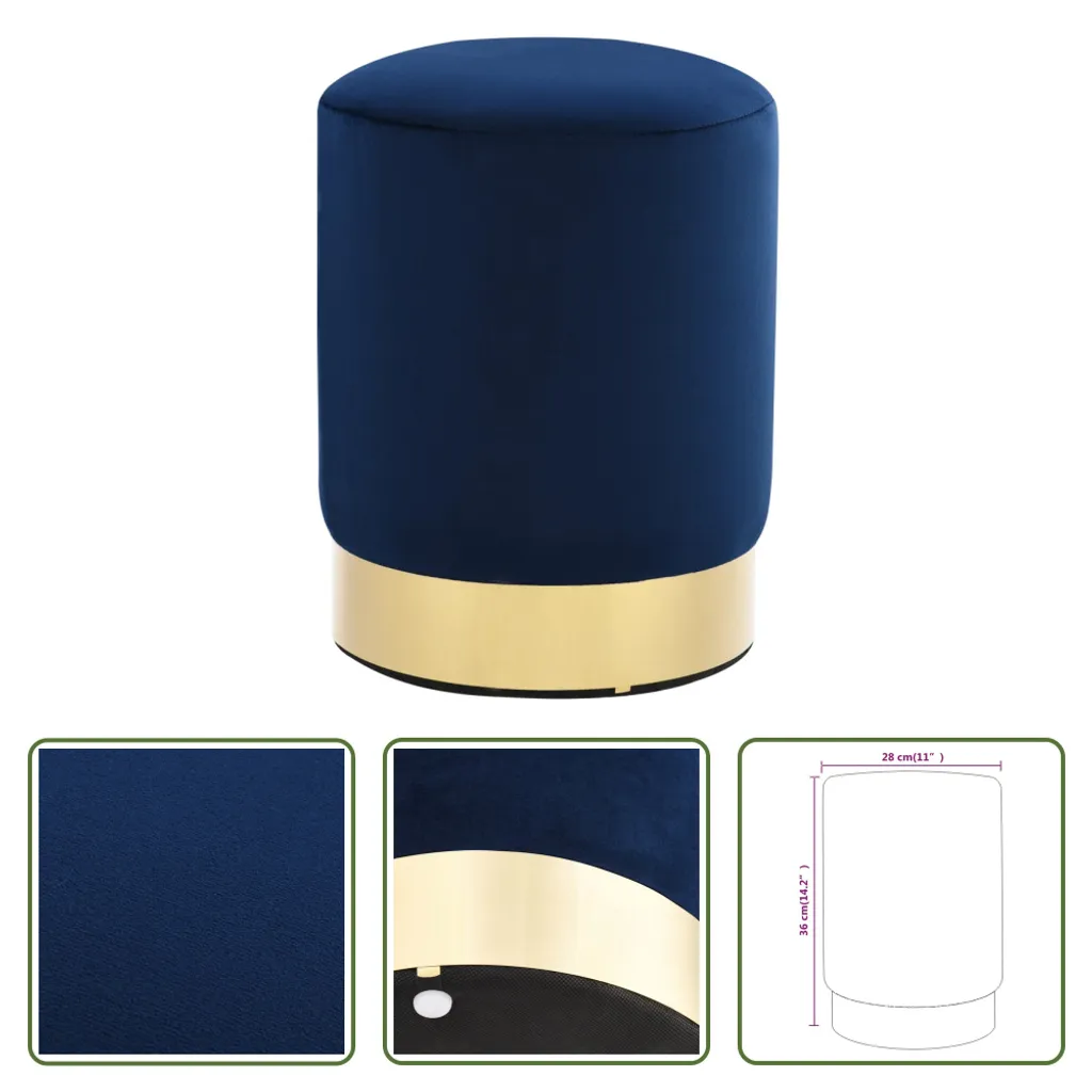 Sgabello Elegante in Velluto Blu e Metallo Oro | The Living Store