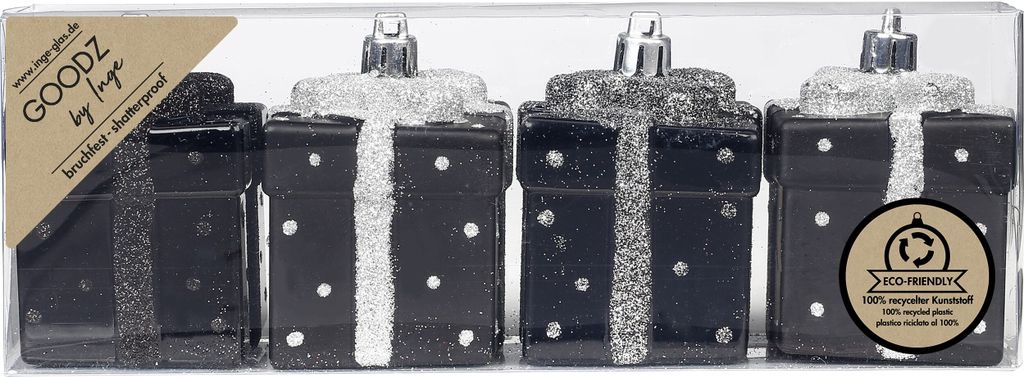 Christbaumschmuck Geschenkbox 6cm Kunststoff 4er Set - Schwarz Mix