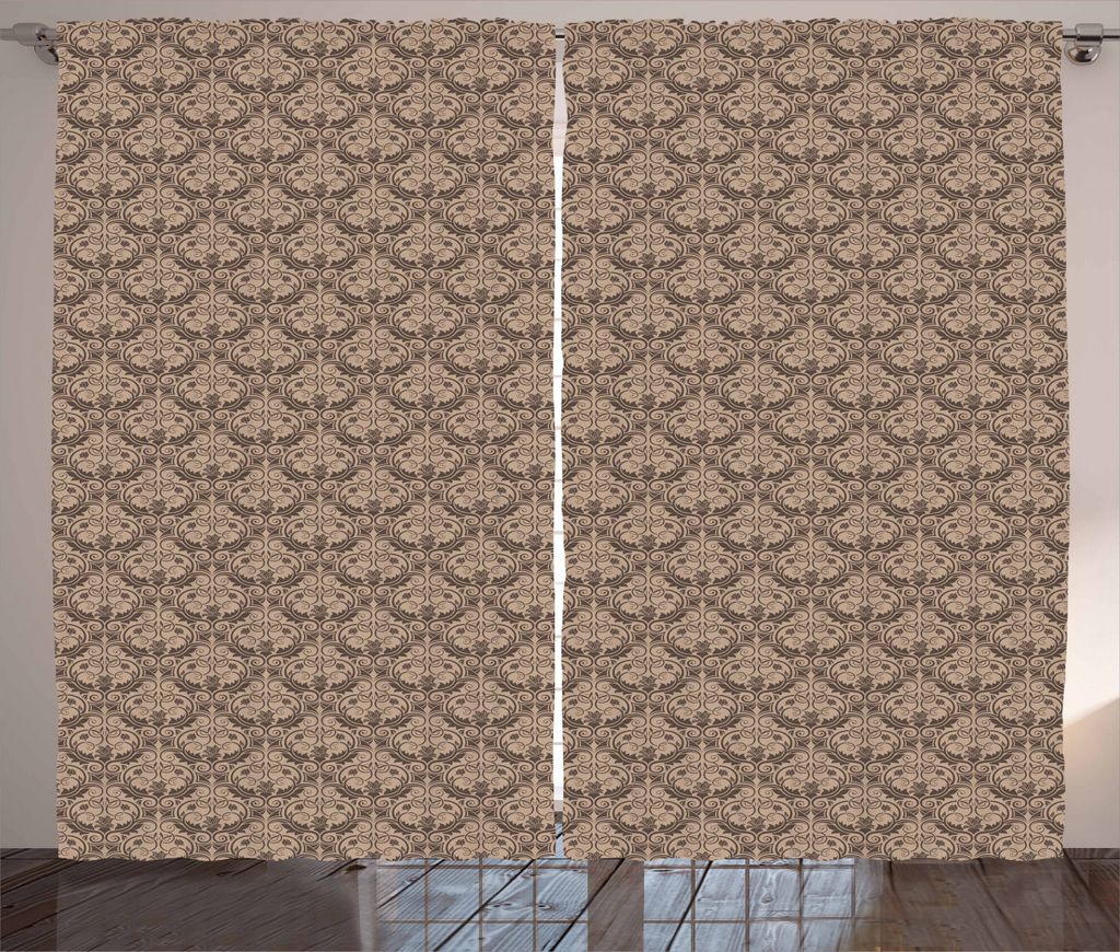 ABAKUHAUS Braun Rustikaler Vorhang, Venezianische Blumenfliese, Wohnzimmer Universalband Gardinen mit Schlaufen und Haken, 280 x 225 cm, Braun und ...
