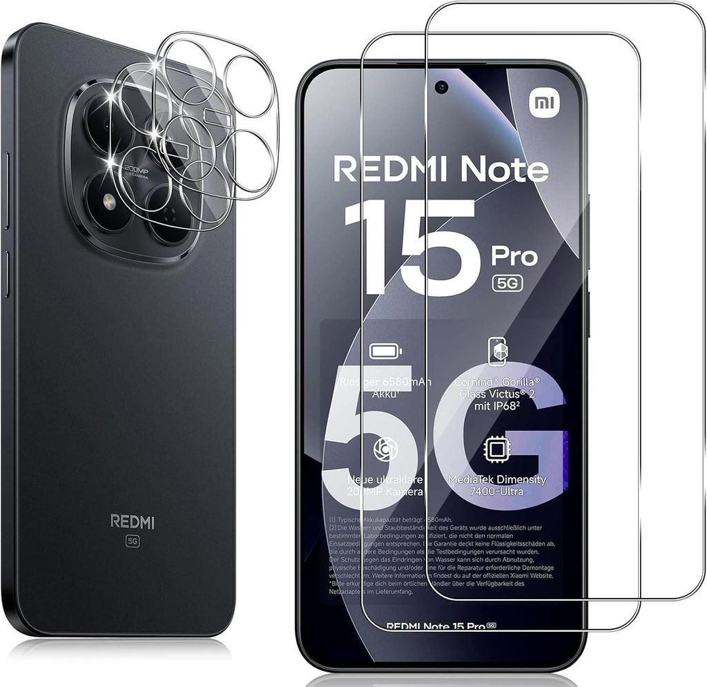 2X Schutzglas (Display + Kamera) für Xiaomi Redmi Note 15 Produktbild 