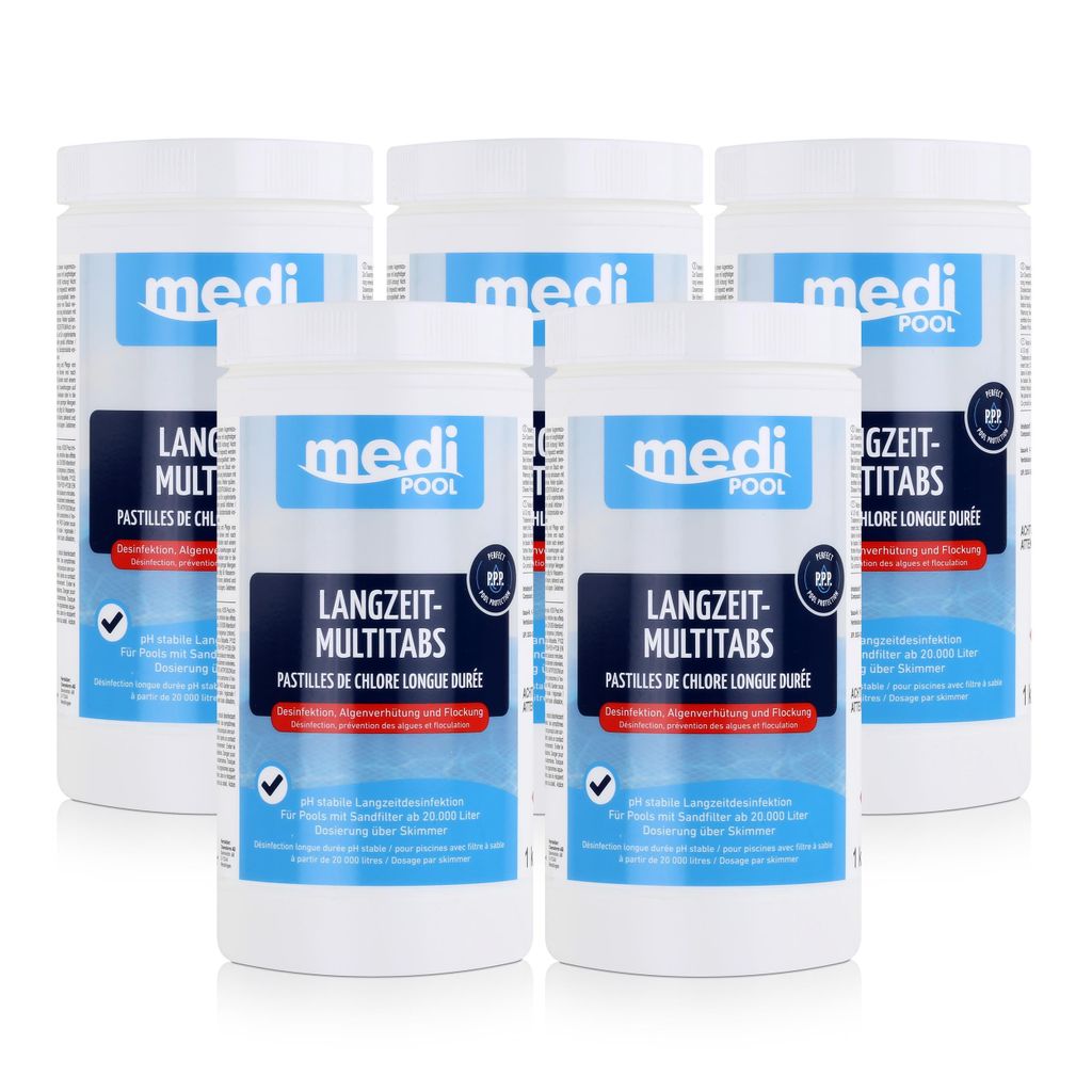 mediPOOL Langzeit-Multitabs 1kg - Algenverhütung und Flockung (5er Pack)
