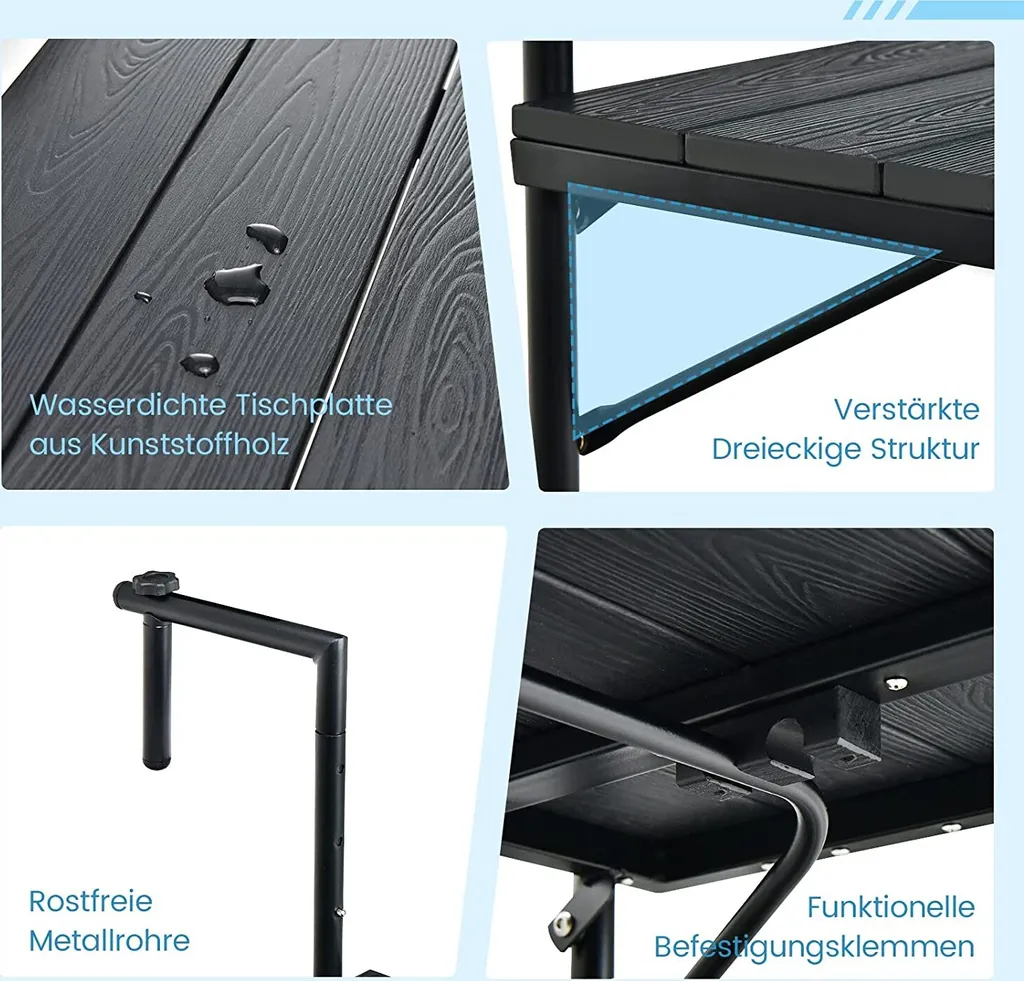 Table pliante de balcon suspendue et réglable en hauteur Anthracite - 5