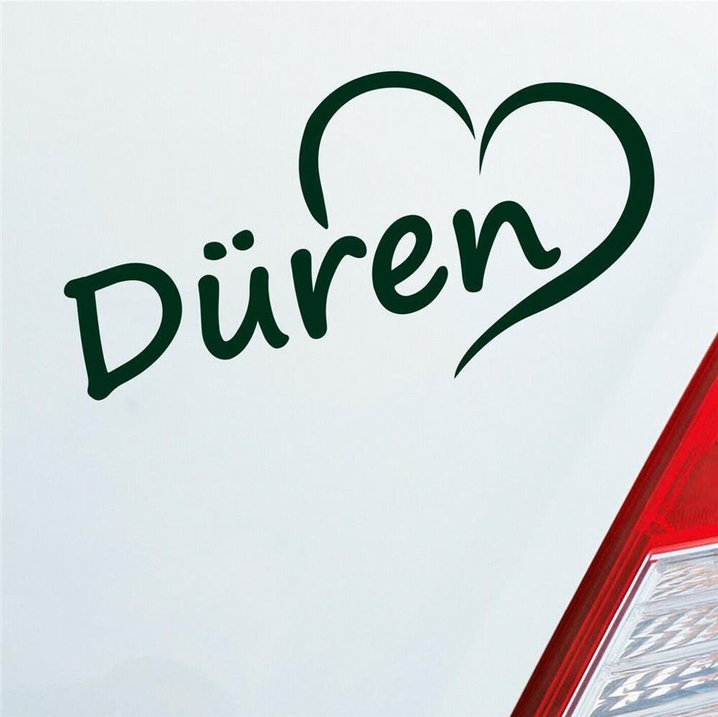 Auto Aufkleber Düren Herz Stadt City Liebe Love Heimat 15,5x8 cm Dunkelgrün Sticker Heckscheibenaufkleber