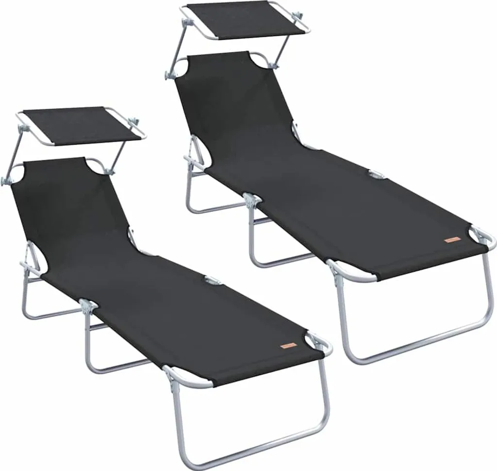 Bain de soleil double en tissu noir vidaXL 2 pièces pour le jardin