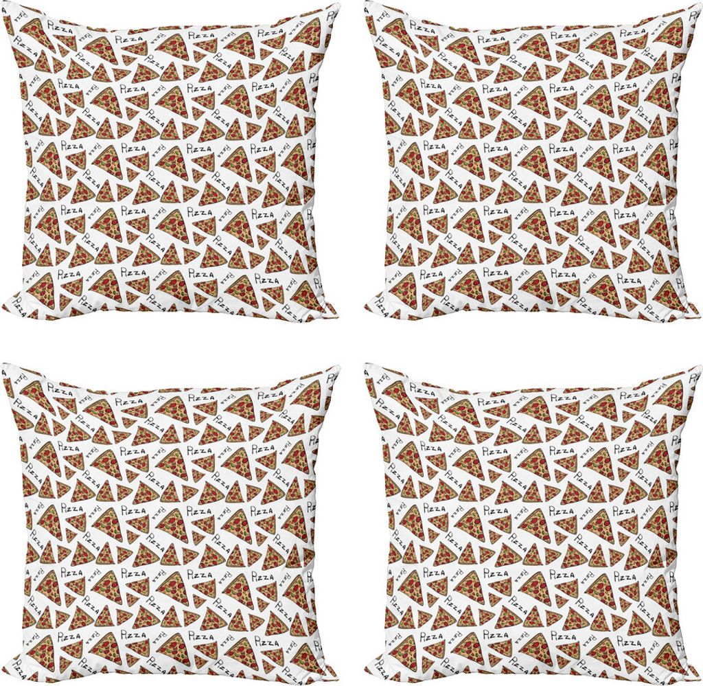ABAKUHAUS Pizza Kissenbezug Set (4 Stück), Gekritzel-Kunst-Art-Scheiben, Moderner Doppelseitiger Digitaldruck, 60 cm x 60 cm, Mehrfarbig