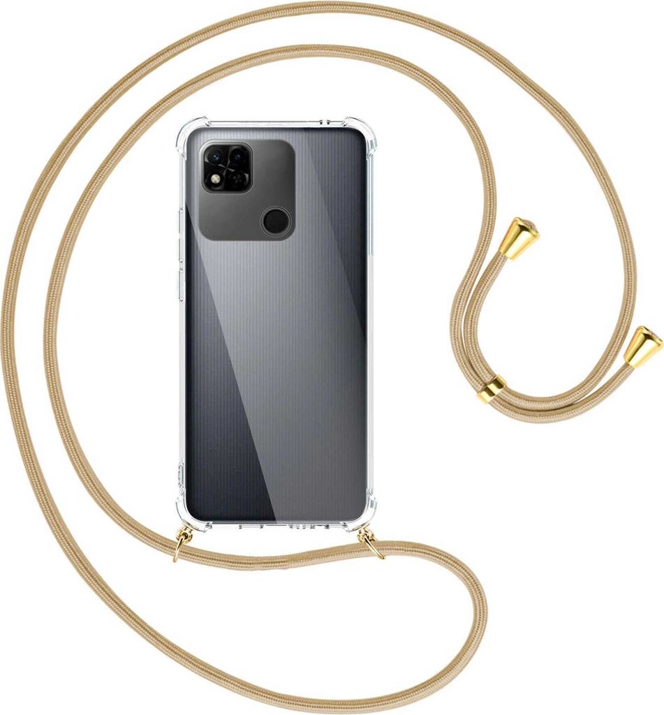Handykette Backcover-Schutzhülle mit Band (Metall goldfarben) für Xiaomi Redmi 10A (220233L2, 6.53'') - caramel