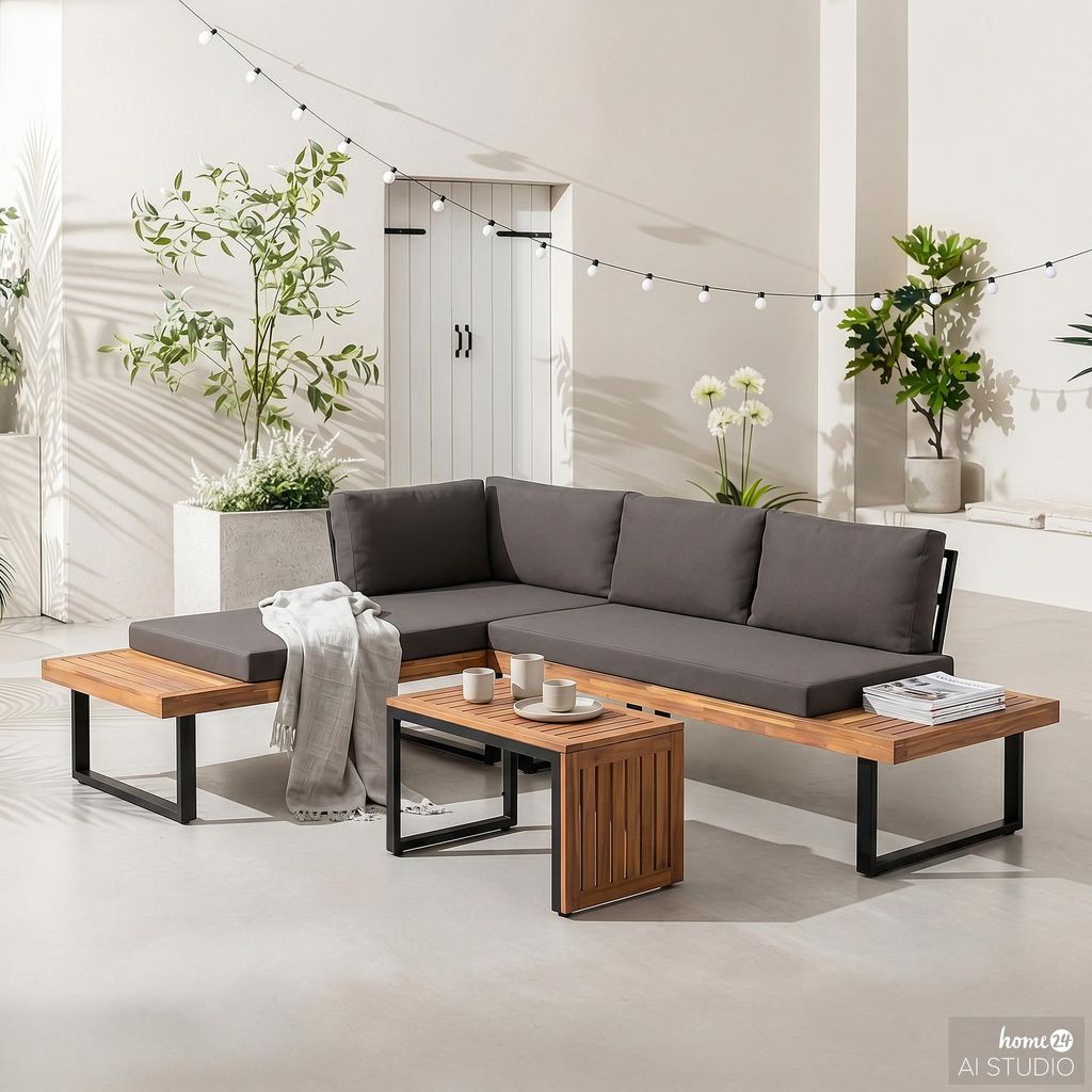 home24 Loungeset - 3-teilig - Akazie Massiv / Polyester Produktbild 