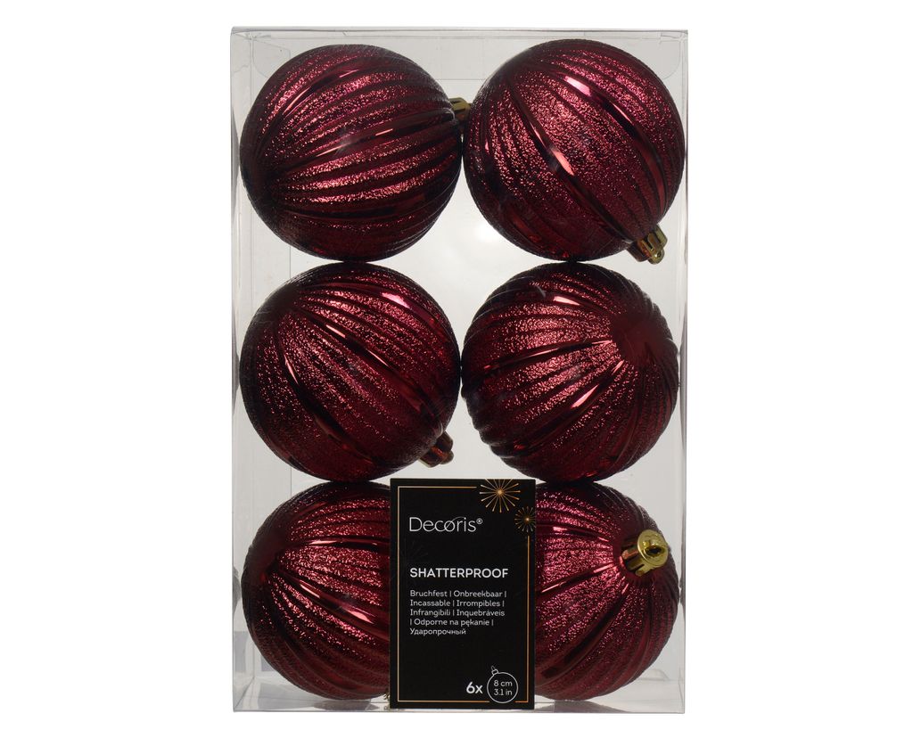 Weihnachtskugeln Kunststoff 8cm geriffelt 6 Stück  - Produktbild 