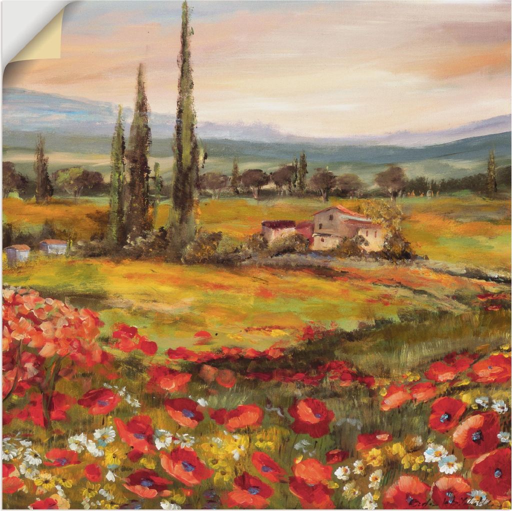 ARTland Wandbild, selbstklebend Mohnblumen und Zypressen Größe: 30x30 cm