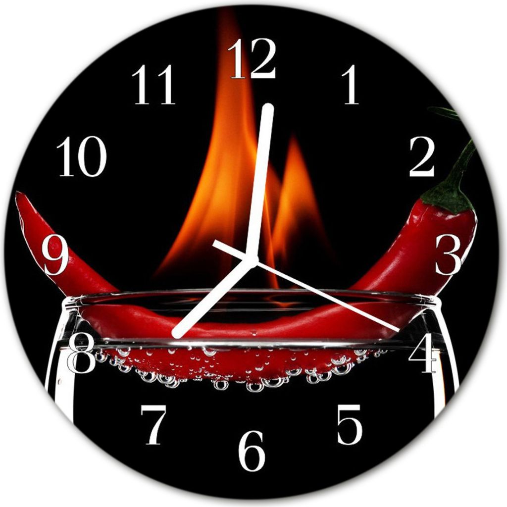 Glasuhr Wanduhr Küchenuhr Echt-Glas 30fi cm Chili Feuer rot Produktbild 