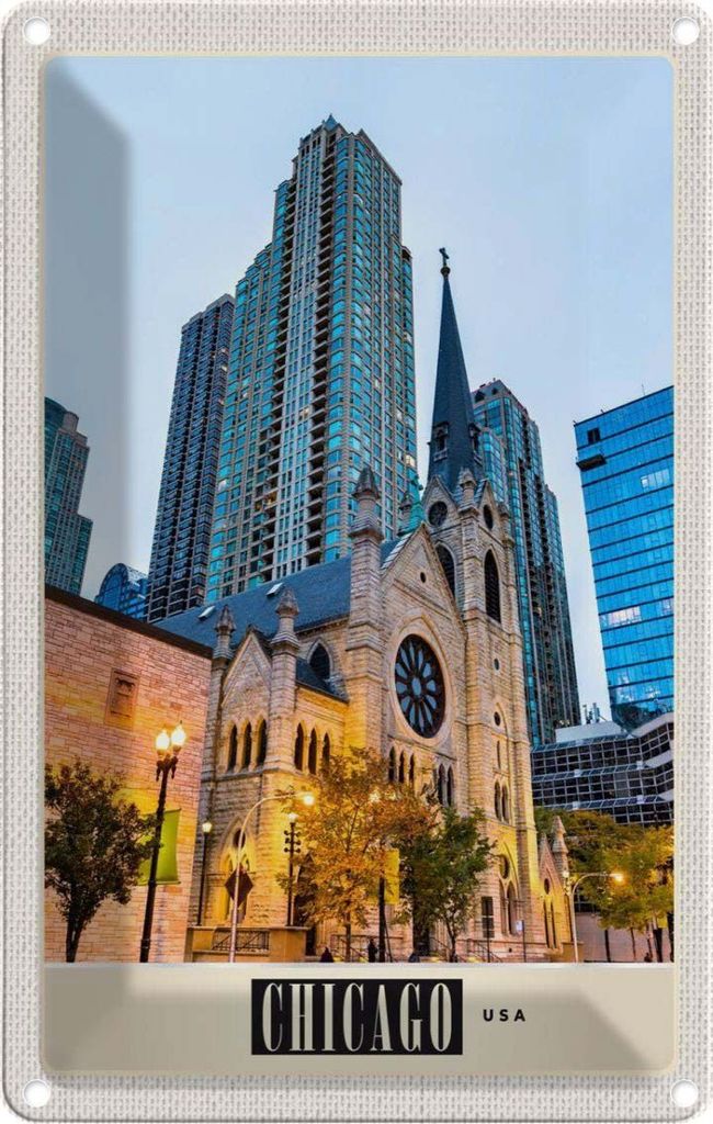 vianmo Blechschild 18x12 cm Chicago Amerika Urlaub Stadt Hochhaus Bildmotiv Reisemotiv Abenteuer Reisen USA