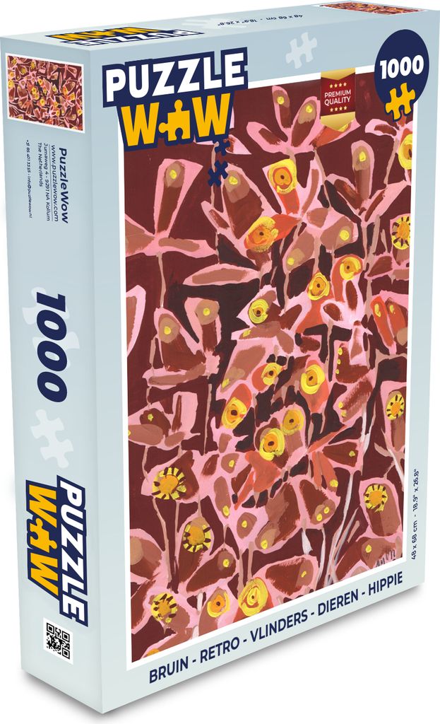 MuchoWow Puzzle 1000 Teile Braun - Retro - Schmetterlinge - Tiere - Hippie - Spielzeug - Alt und Jung - Spiele - Puzzeln