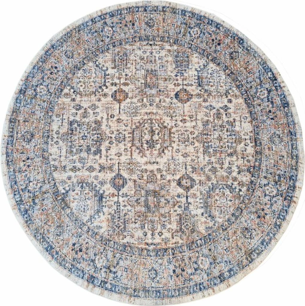 Kulatý koberec 100 cm FRANCO s ornamenty - modrý / béžový Obrázek produktu 