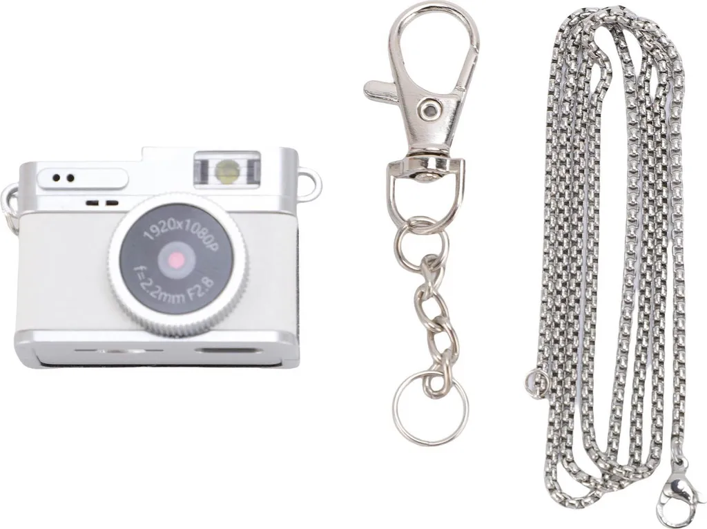 Mini caméra numérique 1080P blanche - Accessoire collier et porte-clés