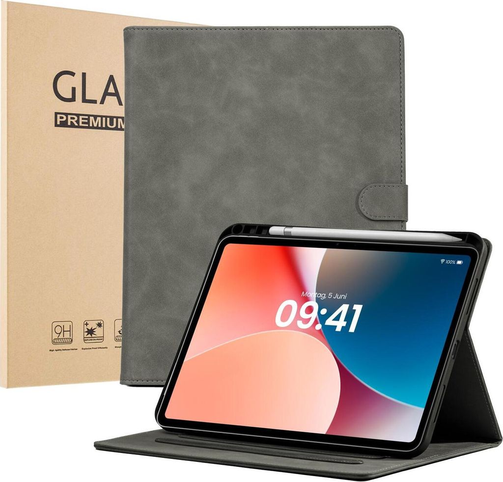 LBH Tablet Schutzhülle + 2x 9H Display Glas für Apple iPad Air 6. Gen 11 Zoll Cover Case Schutz Tablet Farbe: Grau