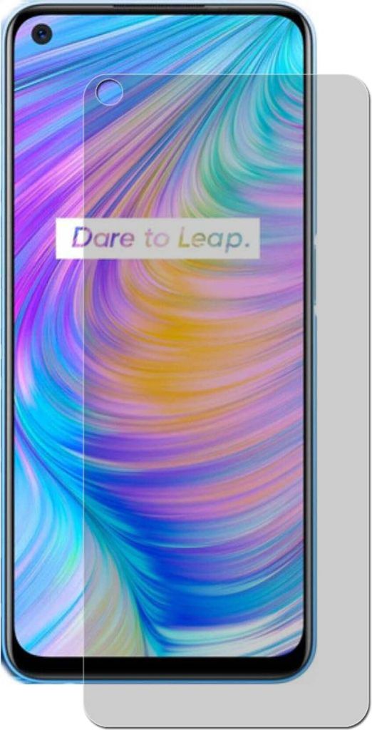 A screen protector is shown on a smartphone with a colorful wallpaper.