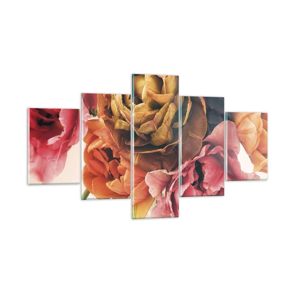 Bilder auf glas - 5 Teile - Blumenstrauß Blumen Braut - 125x70cm - Glasbilder - Wandbilder - Bilder - zum Aufhängen bereit - Wanddekoration aus G...