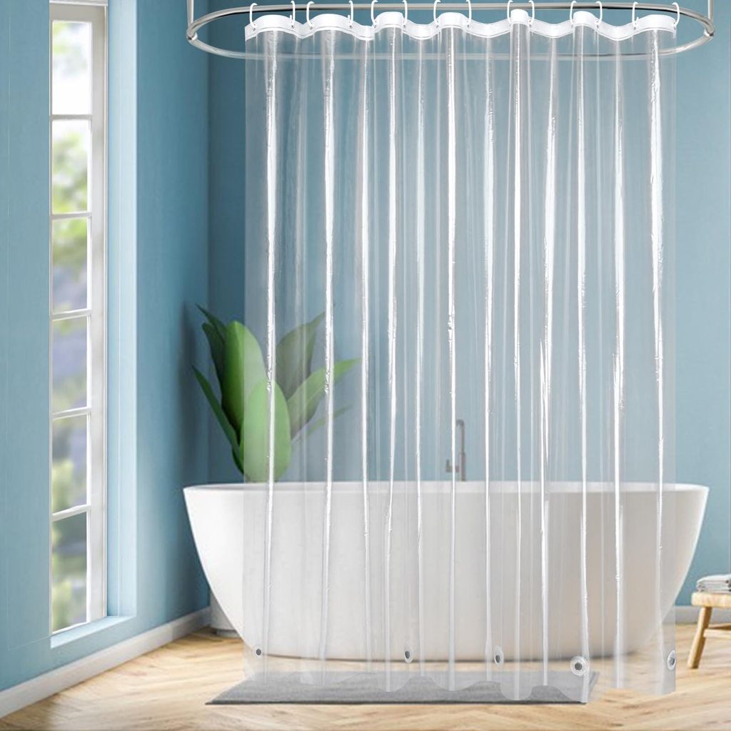 Duschvorhang 200x200, transparent, schimmelresistent, mit 5 Magneten am unteren Rand, wasserdichter Duschvorhang aus PEVA-Kunststoff mit 14 Ringen.