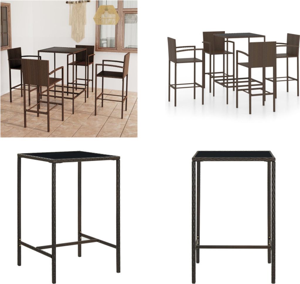 vidaXL 5 tlg. Gartenbar Set Poly Rattan Braun - Bar-Set - Bar-Sets - Bartisch Und Barhocker - Bartisch