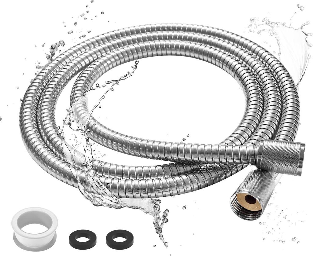 Duschschlauch, 1,8 m Edelstahl Brauseschlauch mit Knickfest & Verdrehschutz, Flexibel Shower Hose mit Universal G1/2 Anschluss, Dichtungen (Silber)