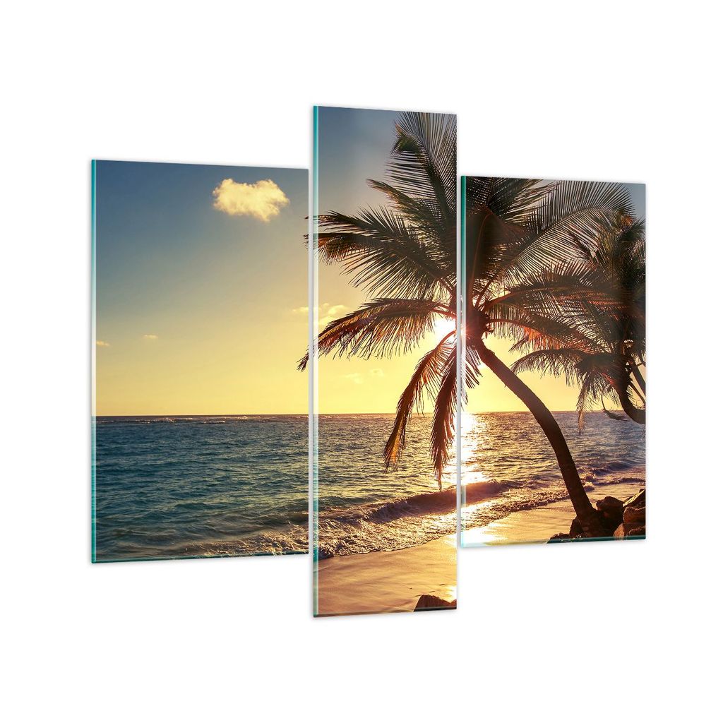 Bilder auf glas - Wolke exotischer Palm- Landschaft - 95x80cm - Glasbilder - Wandbilder - Kunstdruck - zum Aufhängen bereit - Wanddekoration aus G...