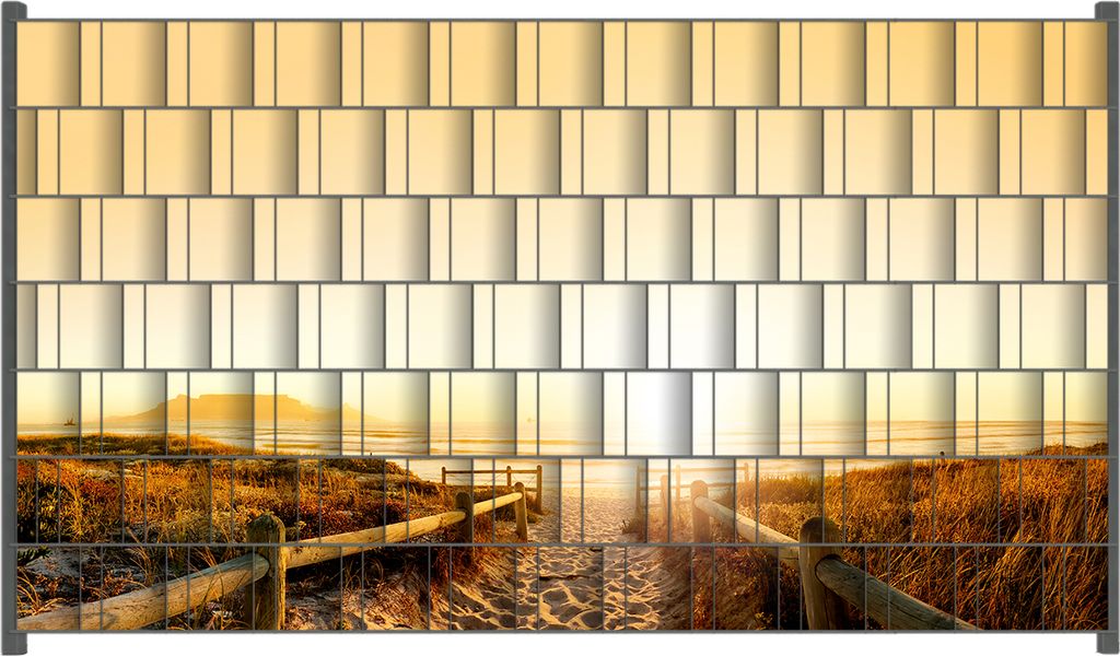 Wallario Zaunsichtschutz mit Motiv Strand in Südafrika II - Himmel in orange für Ein- und Doppelstabmatten Zäune in der Größe 250 x 140 cm