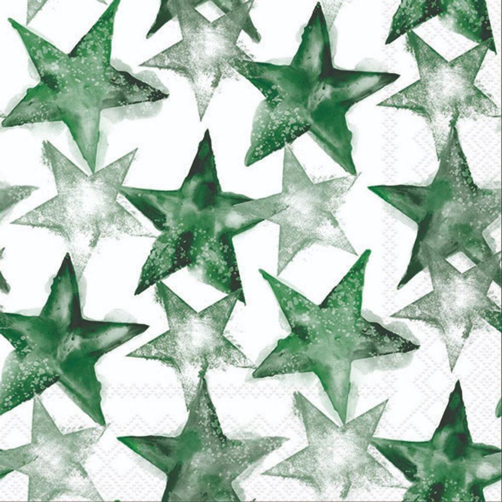 Servietten 33x33 cm - Watercolour stars dark green