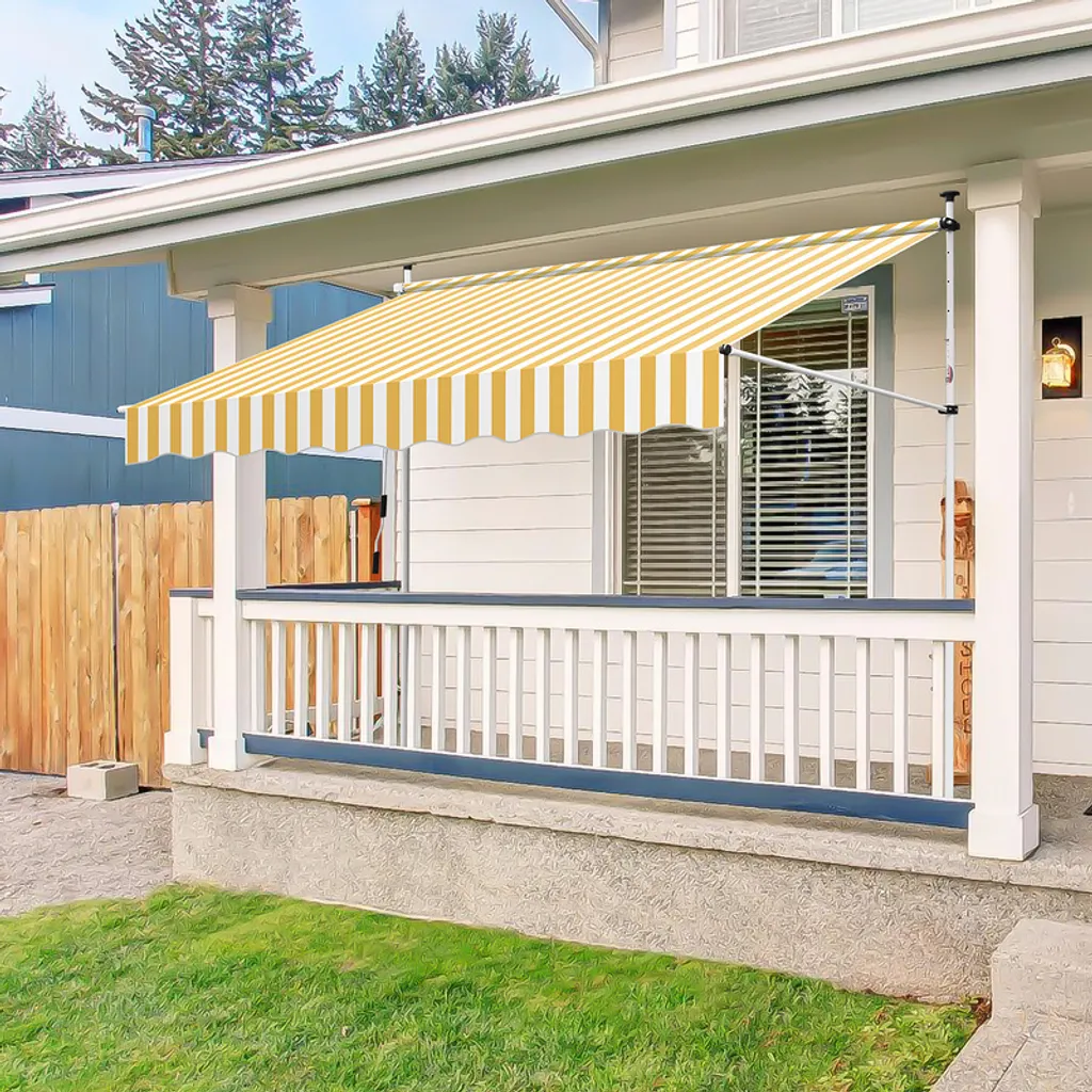 Tenda da balcone Jopassy Resistente ai raggi UV e all'acqua, retrattile 3,5 m, gialla e bianca
