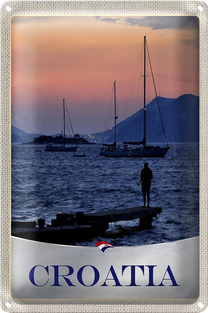 Blechschild Reise 20x30cm Kroatien Yacht Meer Angeln Gebirge
