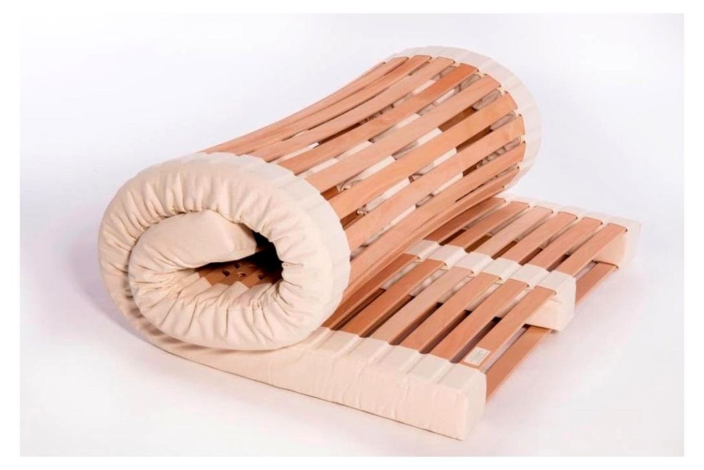 Schlafsystem: metallfreies Federelement 90x200 cm aus Massivholz Buche, 40+40 Federleisten, Naturlatex-Elemente, individuell verstellbar, rollbar