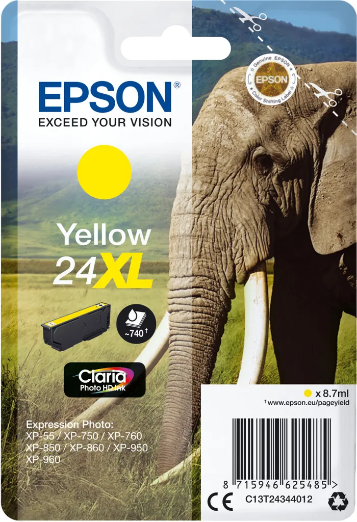 Cartuccia Originale Epson 24XL Elefante Giallo T243440 | Stampa Foto HD