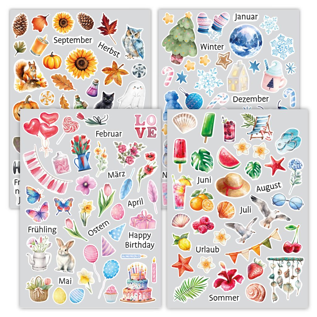 younikat Aufkleber-Set I Jahreszeiten I über 170 Sticker Motive I bunt I dv1422