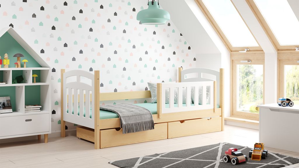 Meble Wróbel, Holzeinzelbett für Kinder mit Rausfallschutz Zuzia, 80 x 160 cm, Naturbelassen