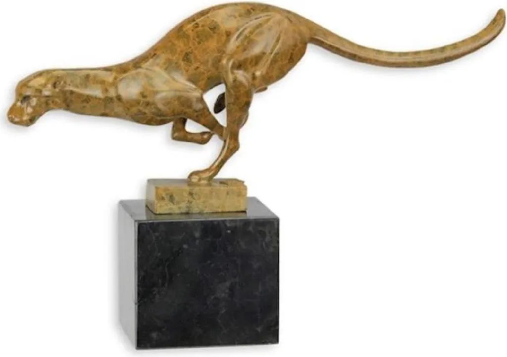 Statue de Puma en bronze et socle marbre - Sculpture décorative chic