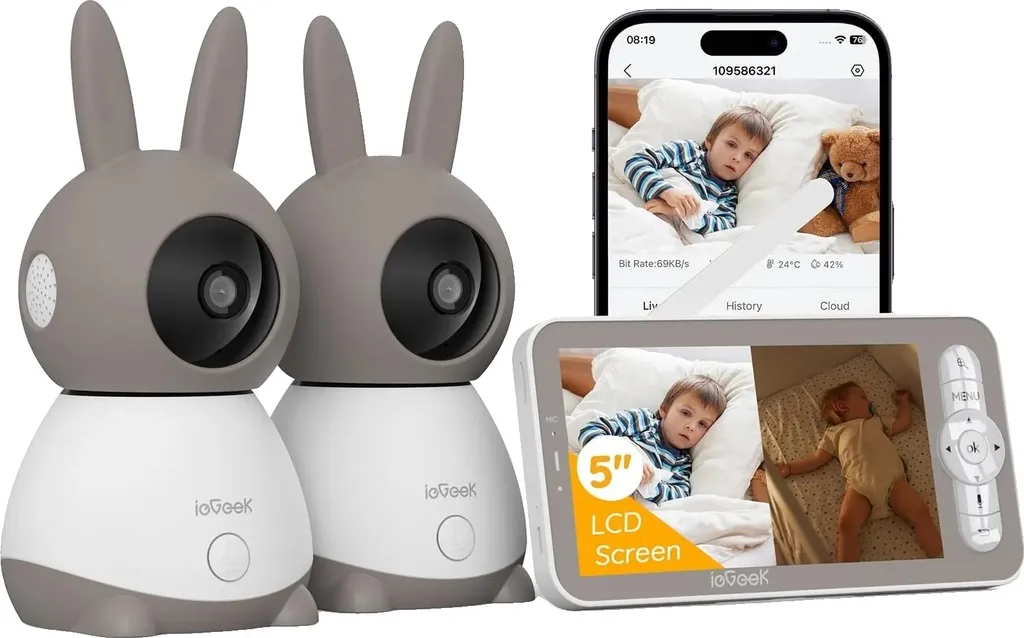 Écoute-bébé Vidéo Connecté 2K avec Caméra Rotative 360 et Audio Auto