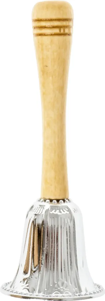 Cloche pour procession Fête-Dieu enfant, manche bois et métal argent 13cm