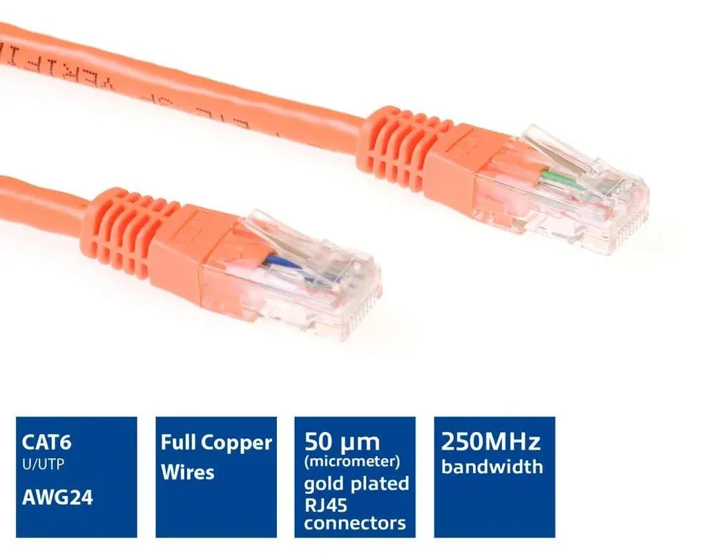 Câble RJ45 Cat6 Orange 0,5m ACT pour une installation réseau propre - 3