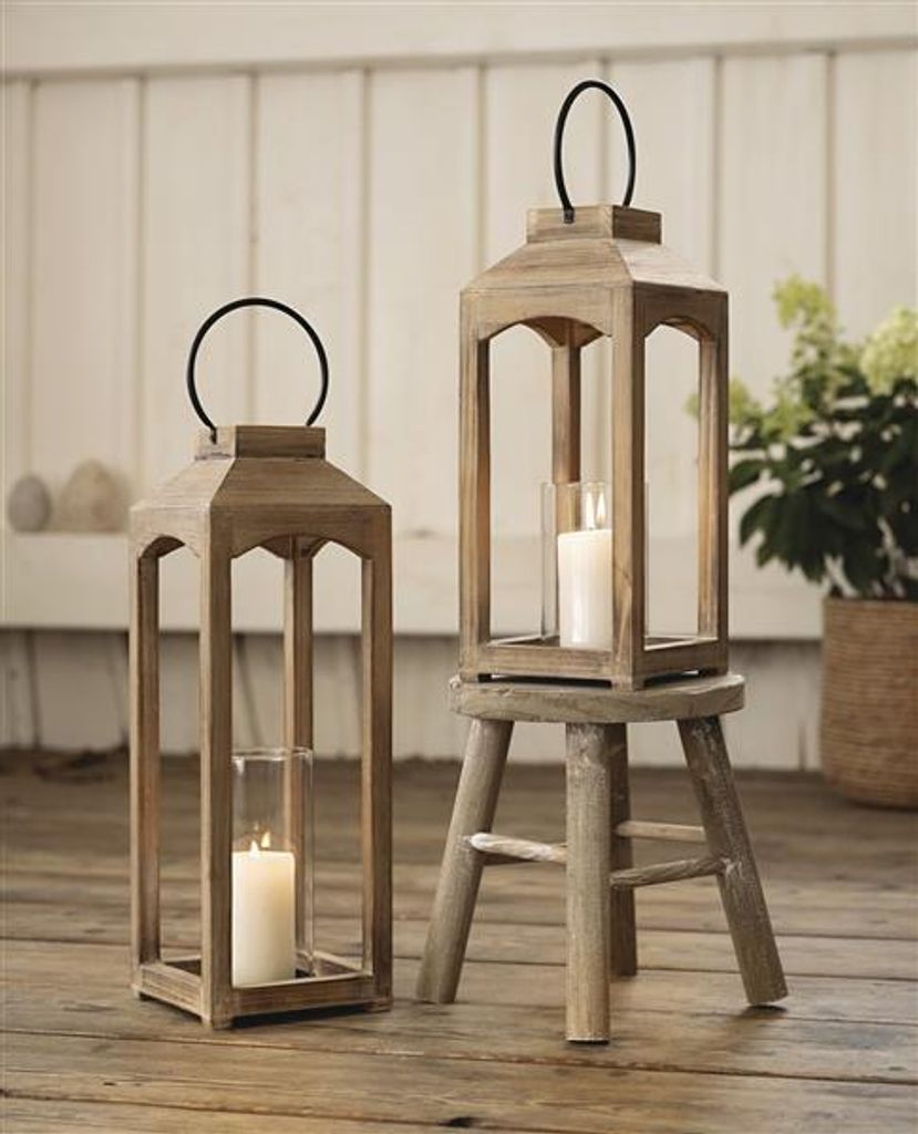 2x Laterne "Wood" aus Holz, 38 + 48 cm hoch, Bodenlaterne, Produktbild 