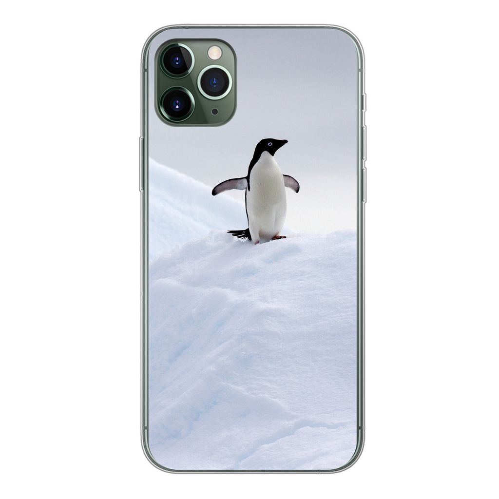 MuchoWow Handyhülle Schutzhülle Hülle für iPhone 11 Pro Max Pinguin - Eis - Winter Silikon Softcase Handy Hülle - Schutz