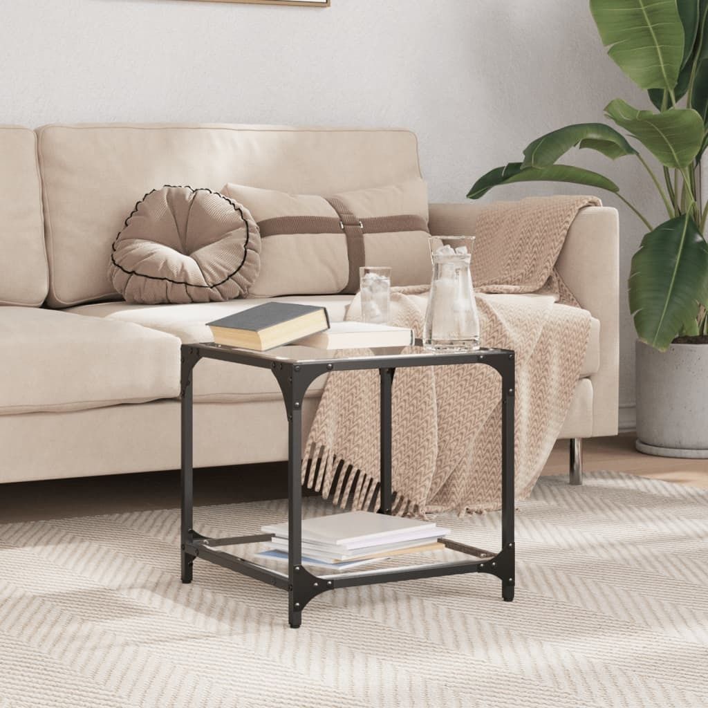 "2026 Promotion" Couchtisch Wohnzimmer - Kaffeetisch - mit Glasplatte Schwarz Transparent 40x40x40 cm Stahl - Sofatisch CC30293
